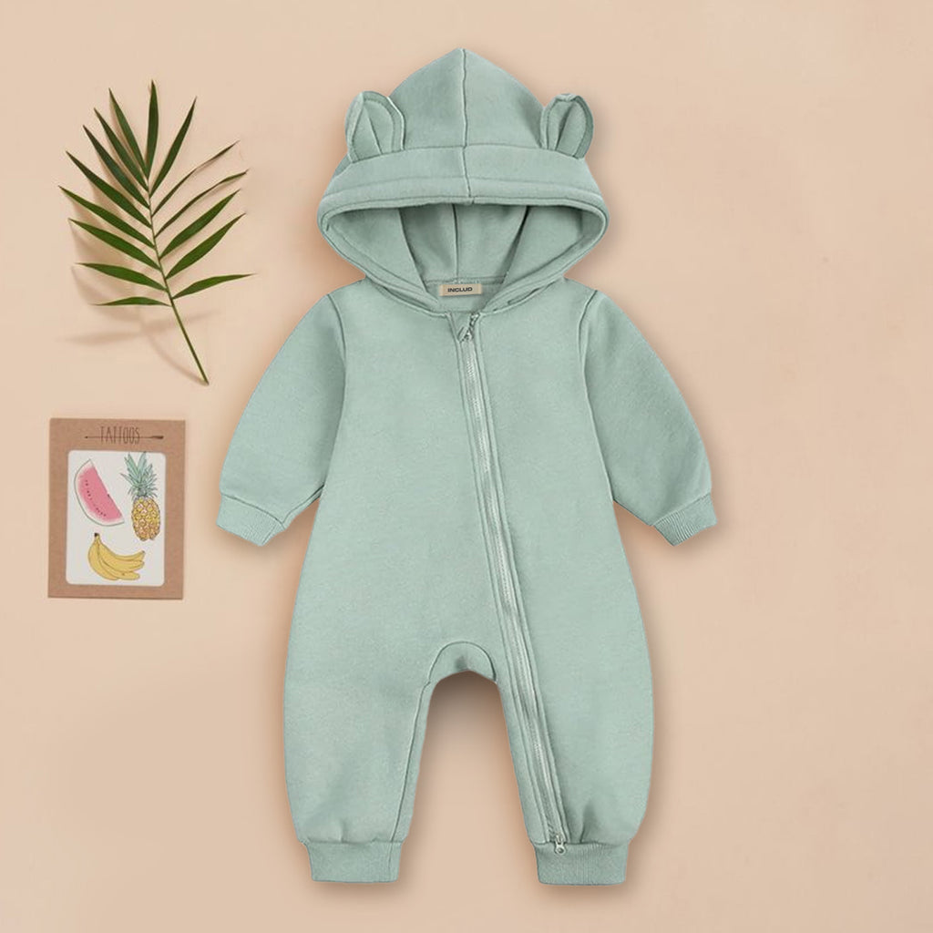 Girls Olive Green Hooded Full Sleeves Playsuit Jumpsuits Green 6 - 9 M