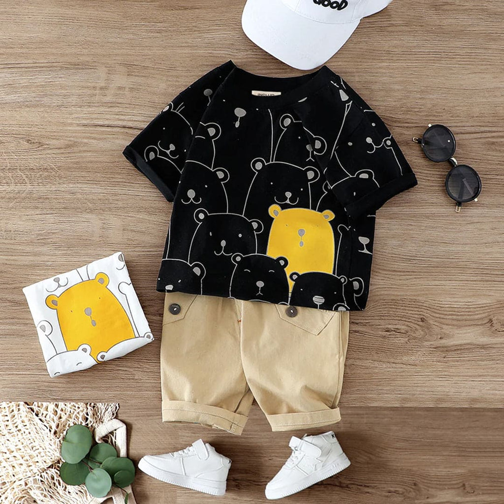 Boys Short Sleeve Top With Elasticated Pants Sets Black 1-2 Y 