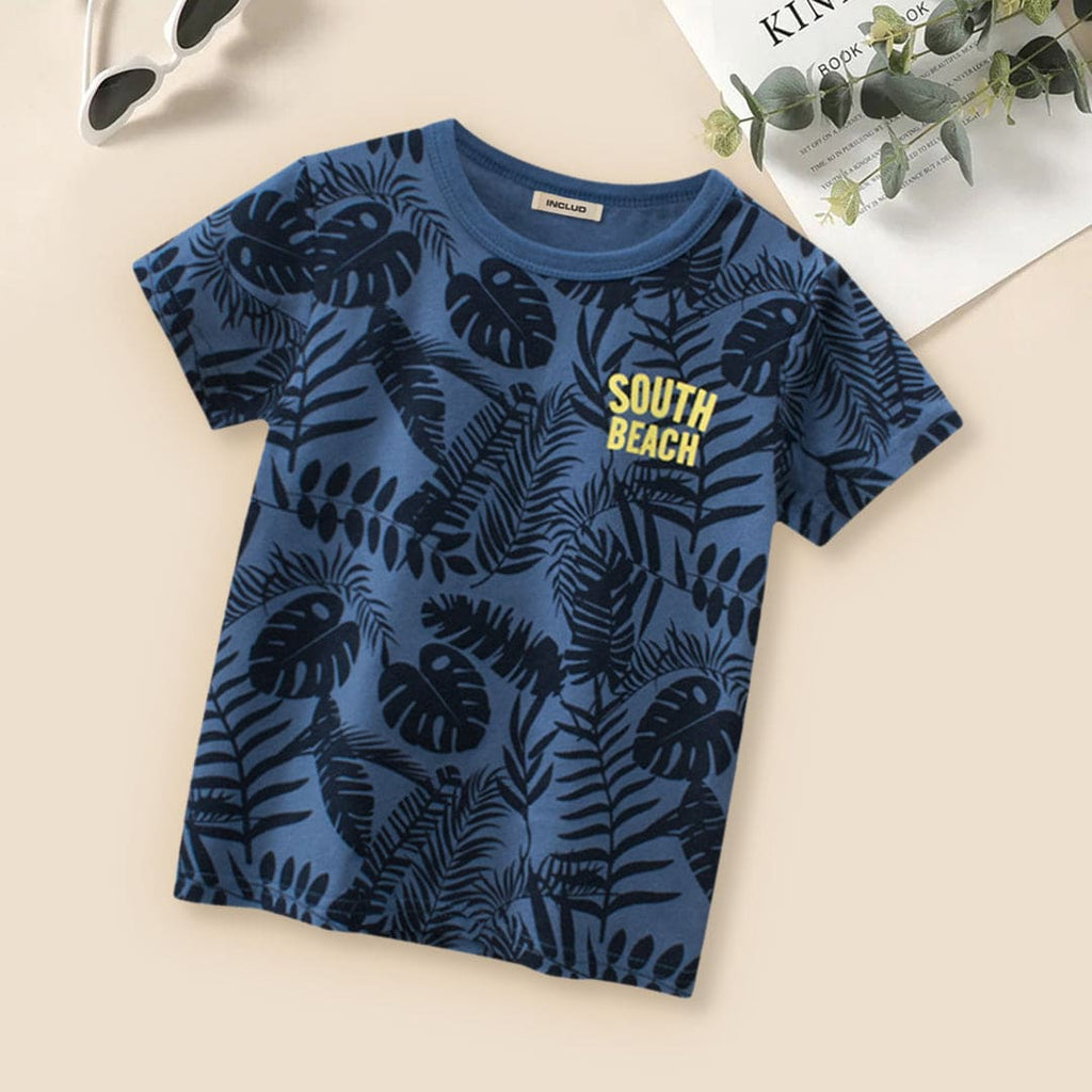 All Over Beach Print T-shirt Tshirts Dark Blue 1-2 Y 