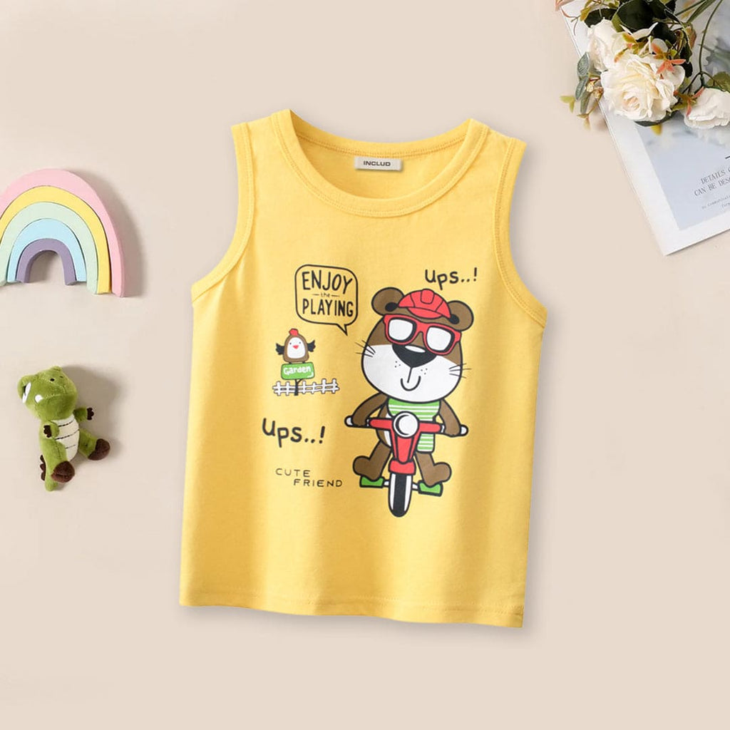 Boys Cartoon Print Vest Tshirts Yellow 1-2 Y 