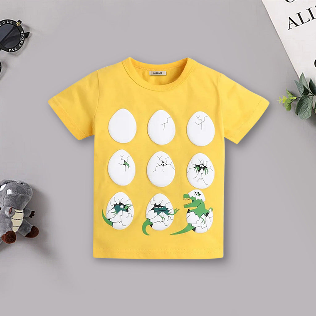 Boys Yellow Graphic Printed Half Sleeves T-Shirt T-Shirt Gold 18-24 M