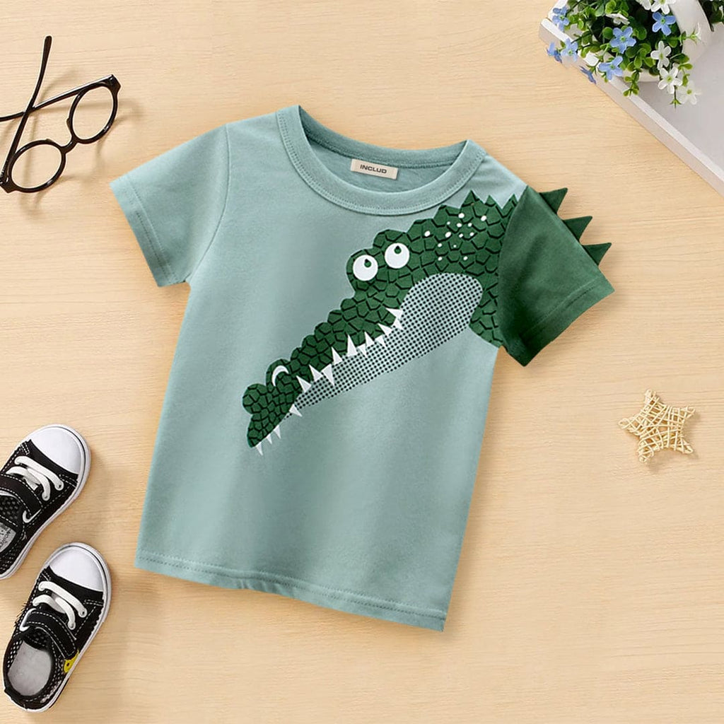 Dinosaur Print Tshirt Tshirts Green 1-2 Y 