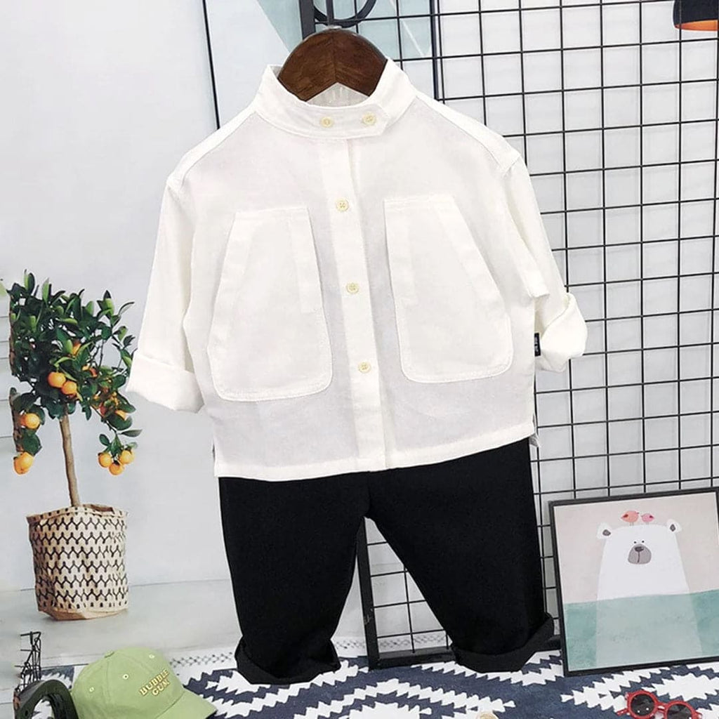 Boys Mandarin Collar Solid Shirt Shirts White 1-2 Y 