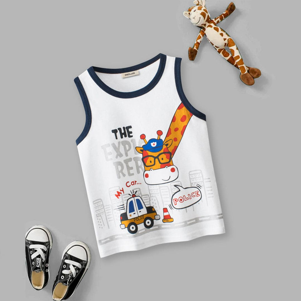 Boys Graphic Round Neck Vest Tshirts White 1-2 Y 