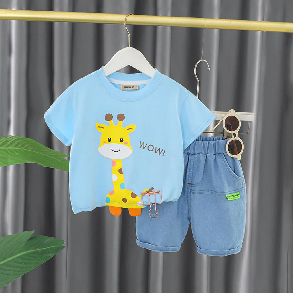 Girls Printed T-shirt with Denim Shorts Set Sets Blue 1-2 Y 