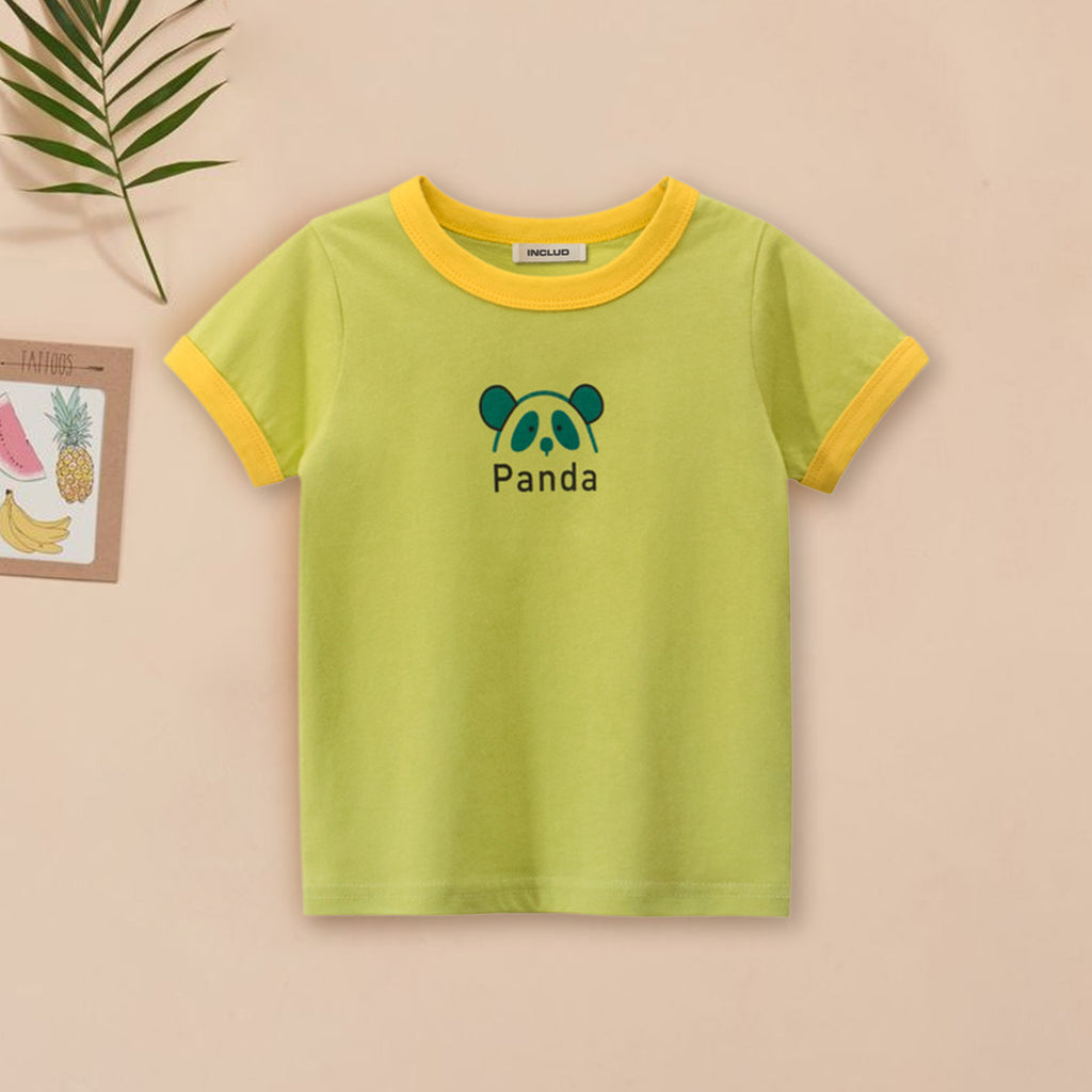Girls Motif Printed Short Sleeves Casual Tee Tops & T-Shirts Olive 18 - 24 M