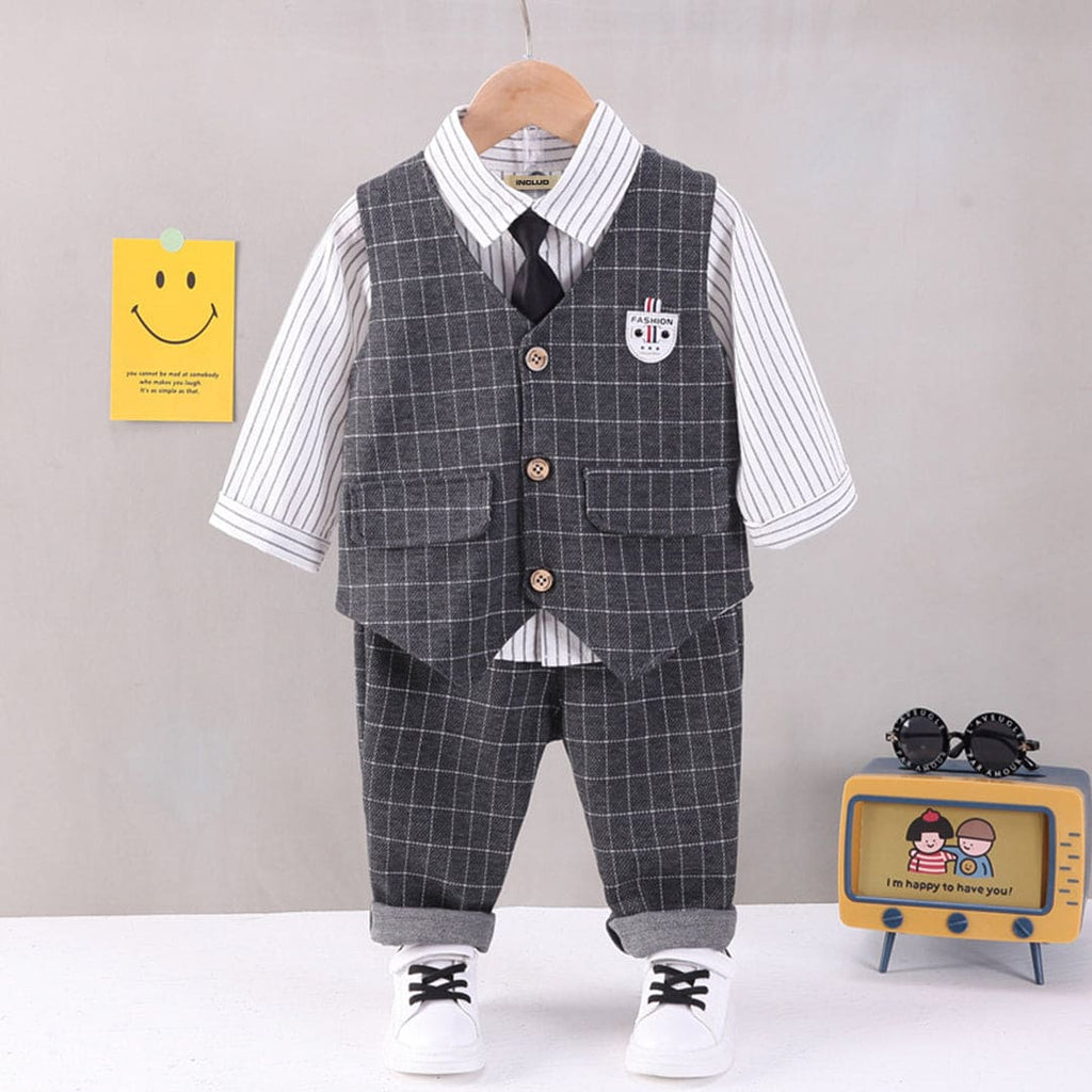 Boys Striped Shirt with Waistcoat & Trouser Set 3 pc. Sets Grey 1-2 Y 