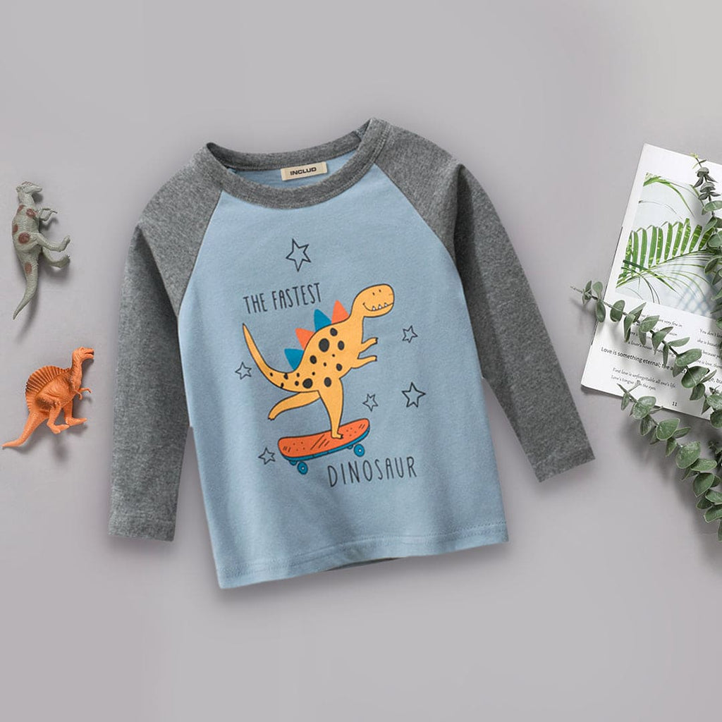 Dinosaur Print Tshirt Tshirts Sky Blue 1-2 Y 