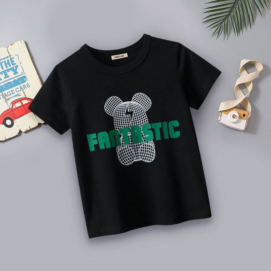 Boys Printed Short Sleeves Casual T-shirt Tshirts Black 1-2 Y 