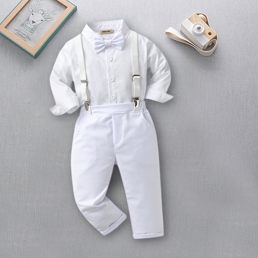 Boys Shirt with Suspender Trousers Set 2 pc. Sets White 1-2 Y 
