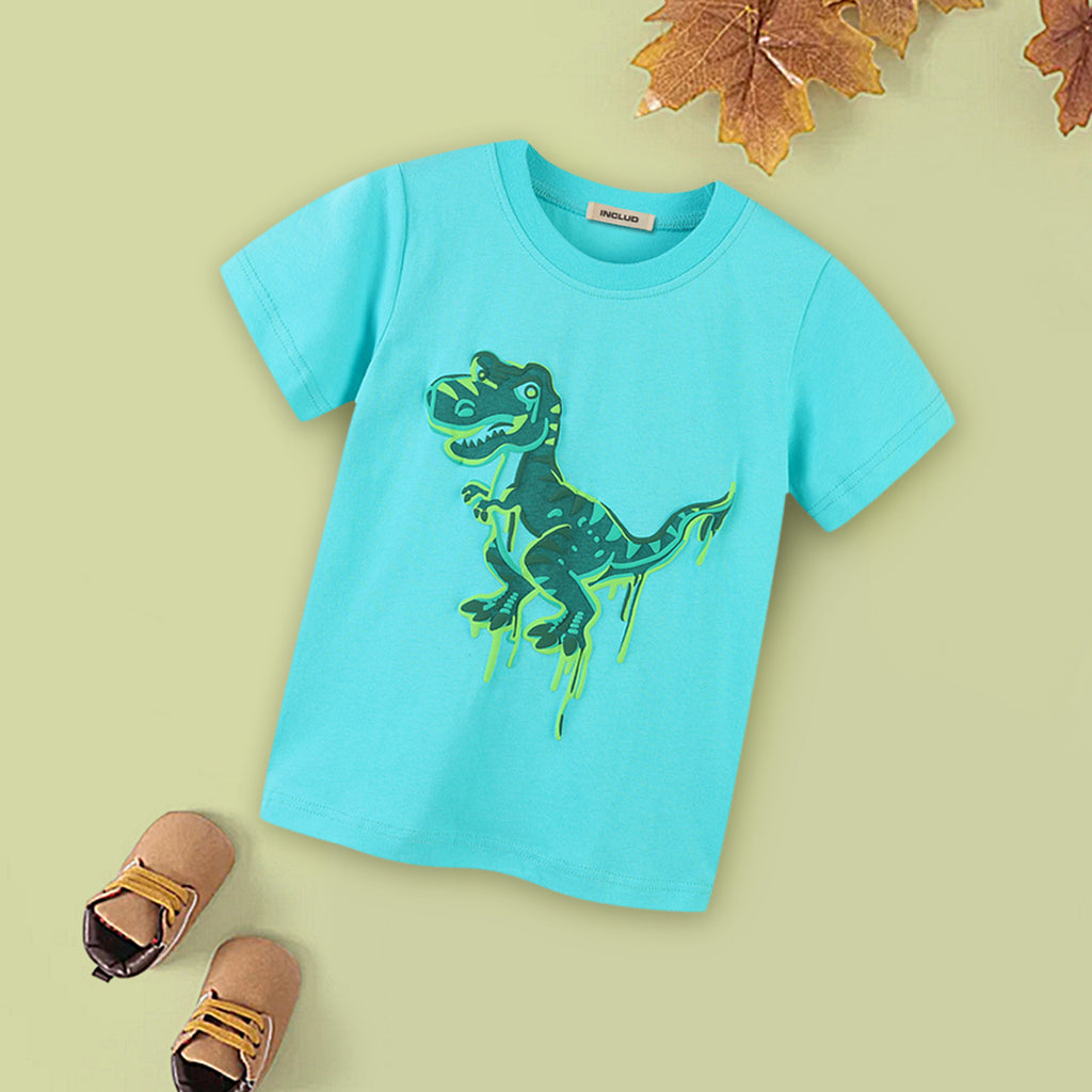 Boys Dinosaur Print T-shirt Tshirts Blue 1-2 Y 