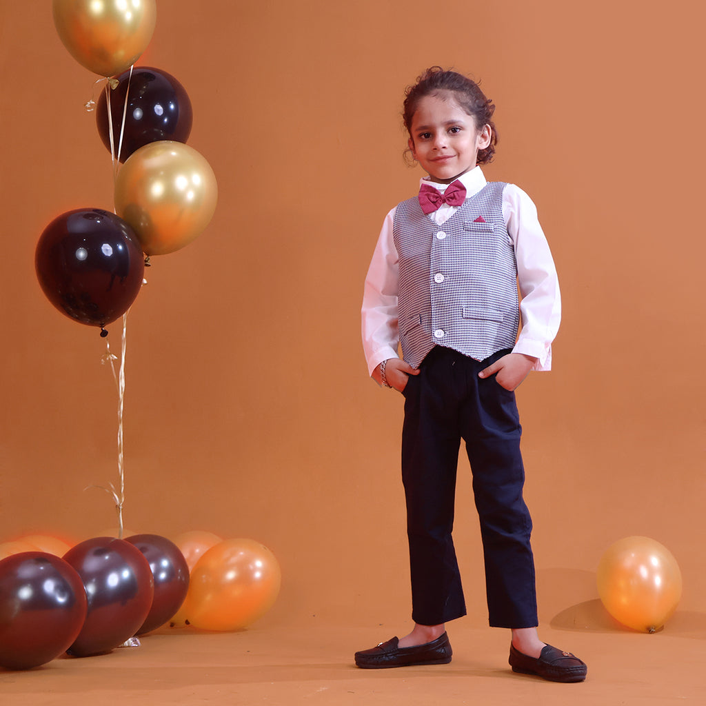 Boys White Party Wear 3Pc Clothing Sets (Shirt,Waistcoat,Suspender) 3 pc. Sets