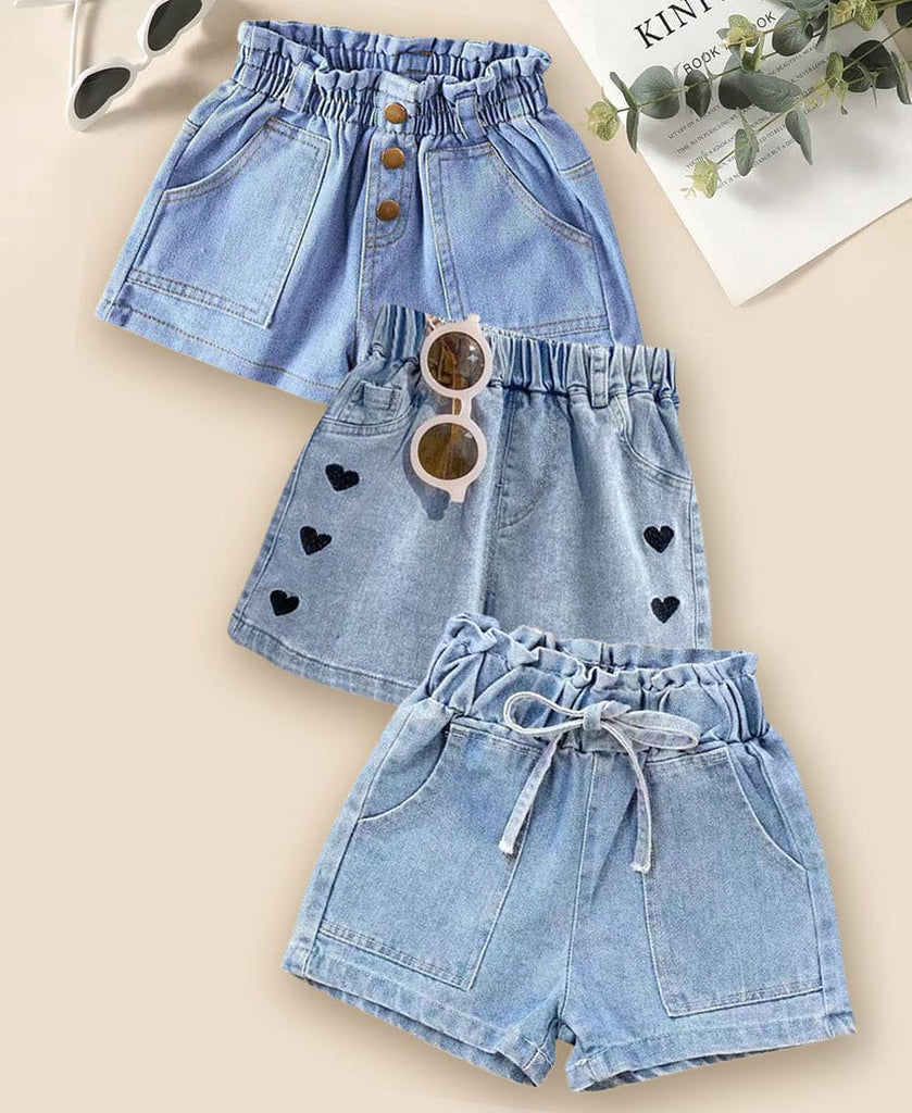 Denim Shorts With Applique (Pack of 3) Shorts Multicolor 2-3 Y 