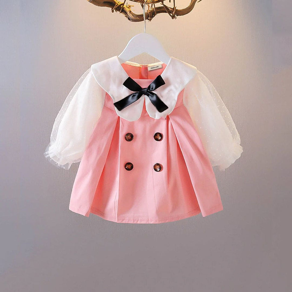 Girls Dress with Puffed Sleeves Casual Dresses Pink 1-2 Y 