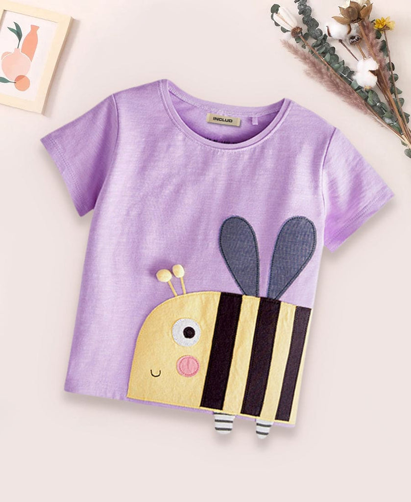 Girls T-Shirt with Applique Tshirts Purple 1-2 Y 