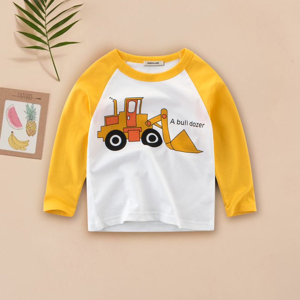 Boys Graphic Printed Raglan Sleeves Casual Tee T-Shirt Yellow 18-24 M