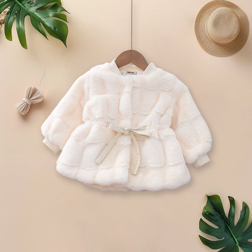 Girls Faux Fur Full Sleeves Jacket Coats & Jackets White 1-2 Y 
