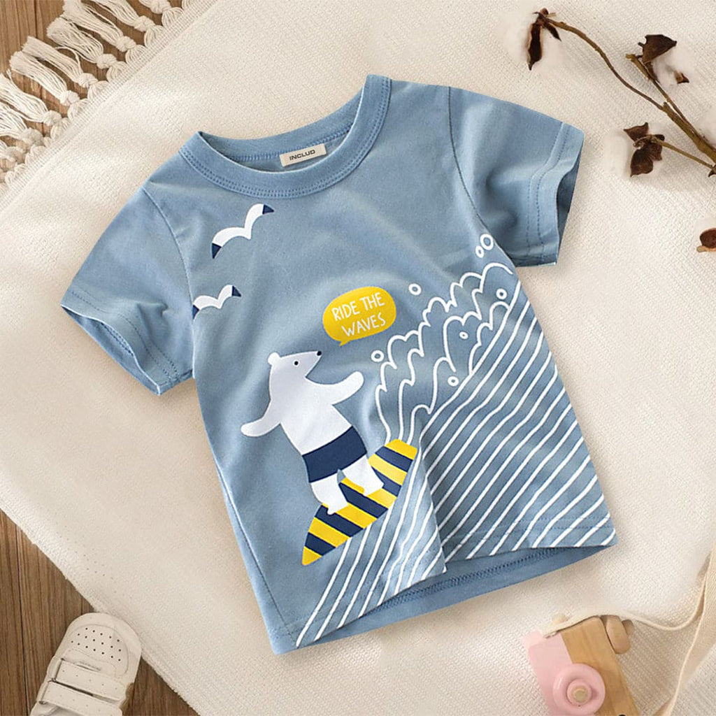 Bear Print Tshirt Tshirts Sky Blue 1-2 Y 