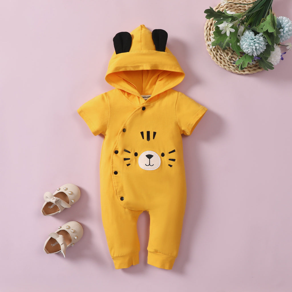 Girls Yellow Tiger Printed Hooded Infant Playsuit Jumpsuits Yellow 12-18 M