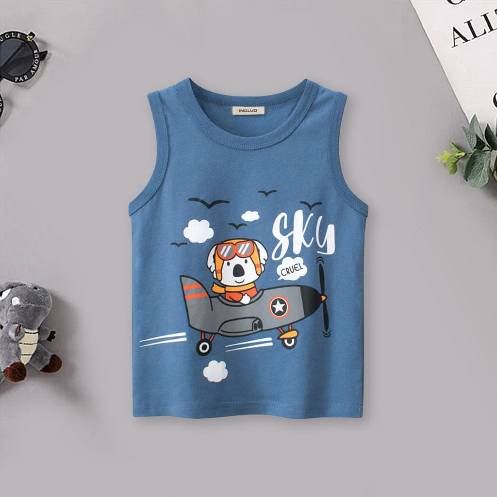 Boys Round Neck Graphic Vest Tshirts Blue 1-2 Y 