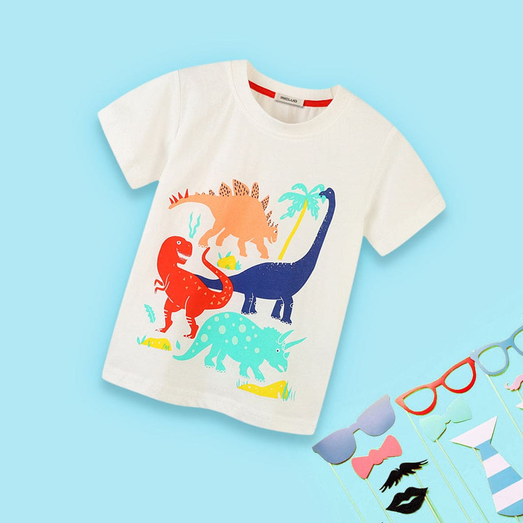 Boys Dinosaur Print T-shirt Tshirts Off White 1-2 Y 