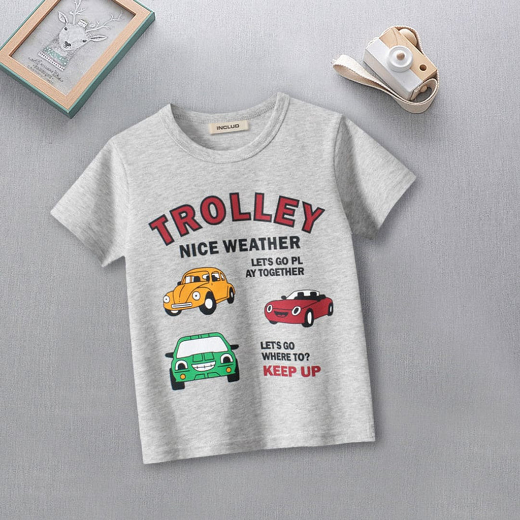 Boys Shorts Sleeve Typography Print T-Shirts Tshirts Grey 1-2 Y 