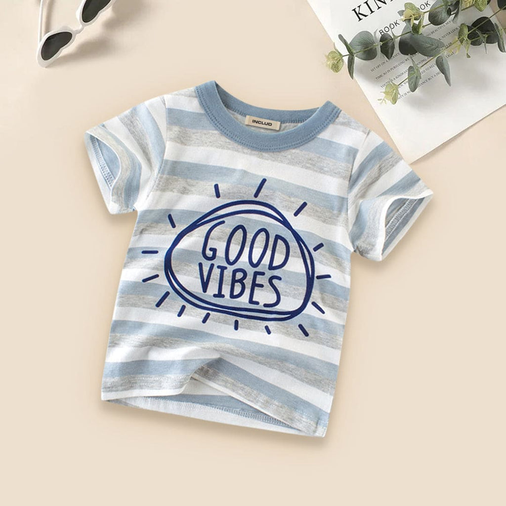 Stripe Print Tshirt Tshirts Sky Blue 1-2 Y 