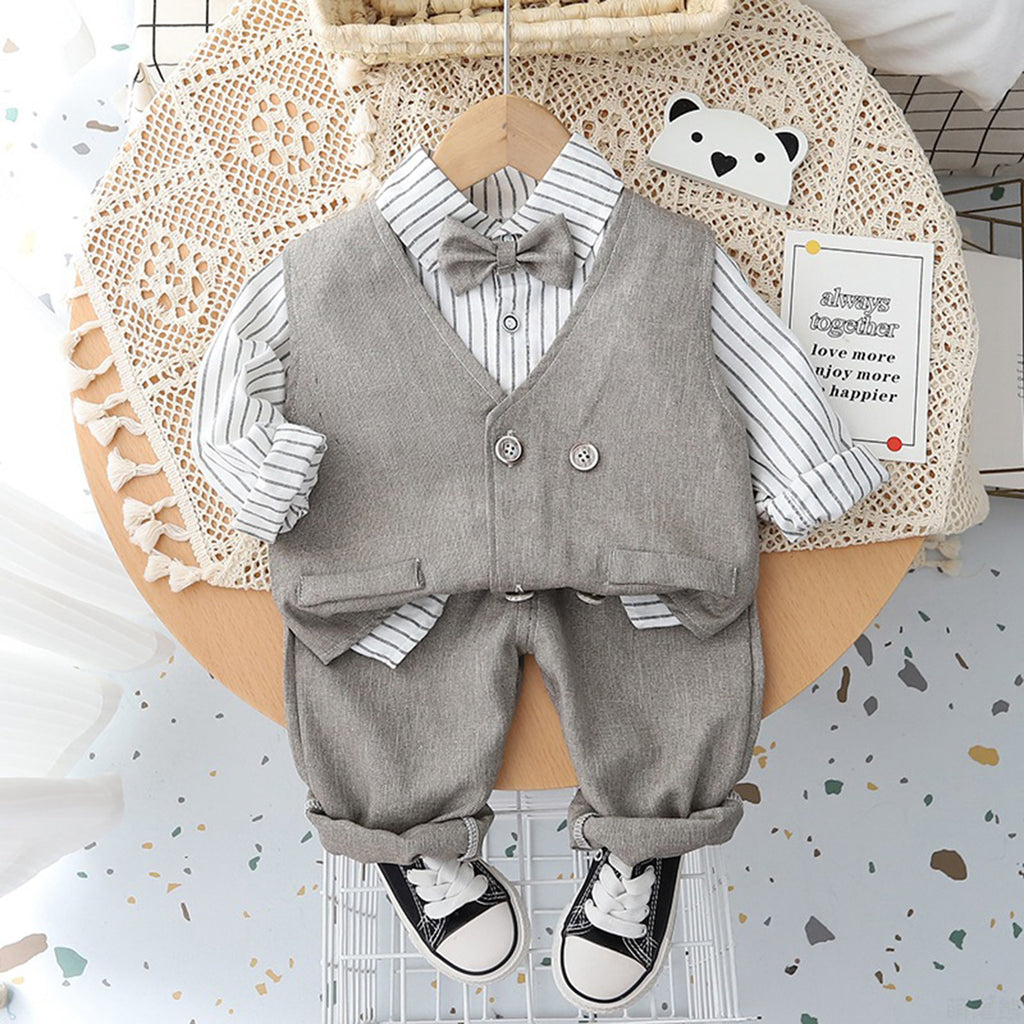 Boys Waistcoat with Striped Shirt and Trousers Set (Copy) 3 pc. Sets Brown 1-2 Y