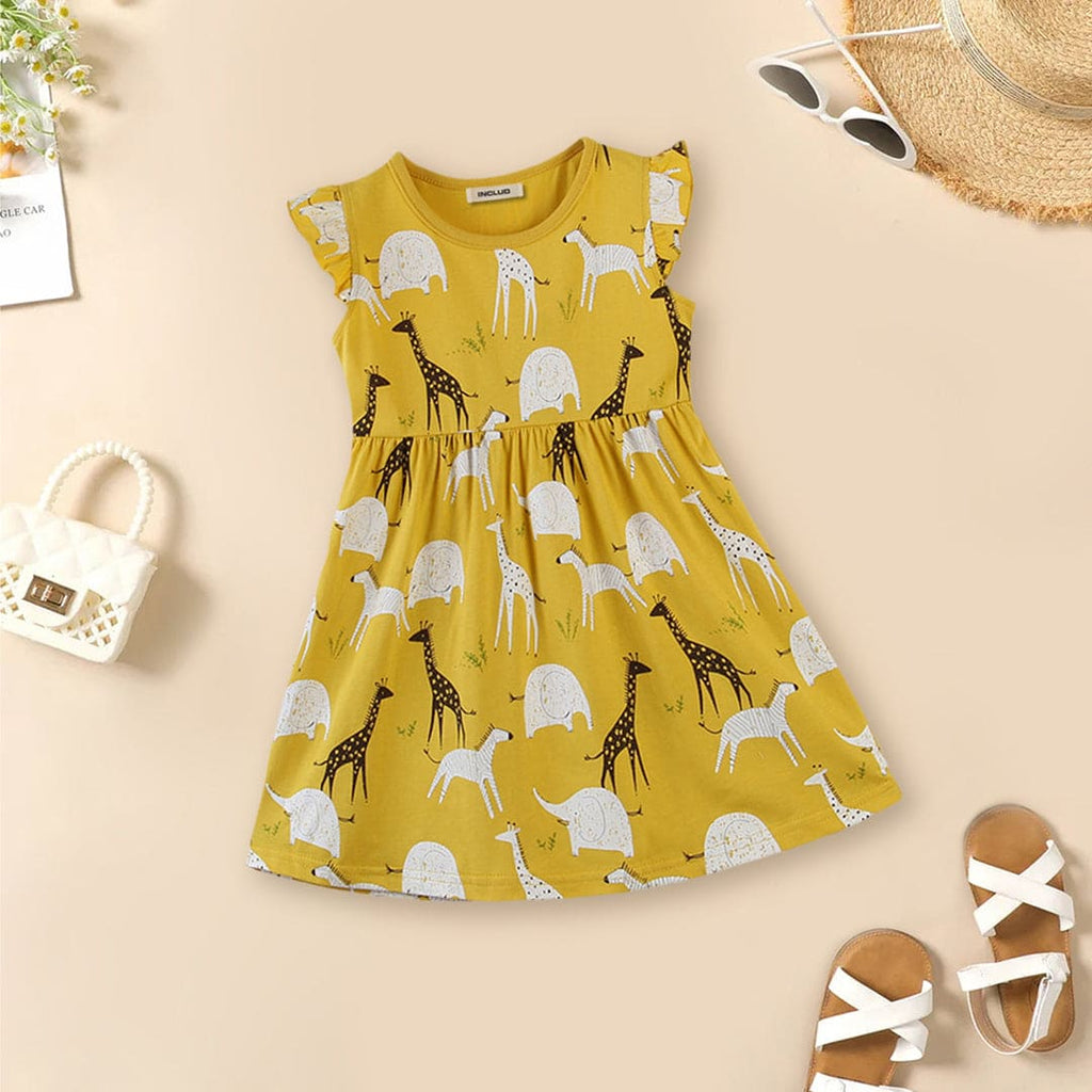 Girls All Over Printed Dress Casual Dresses Mustard 1-2 Y 