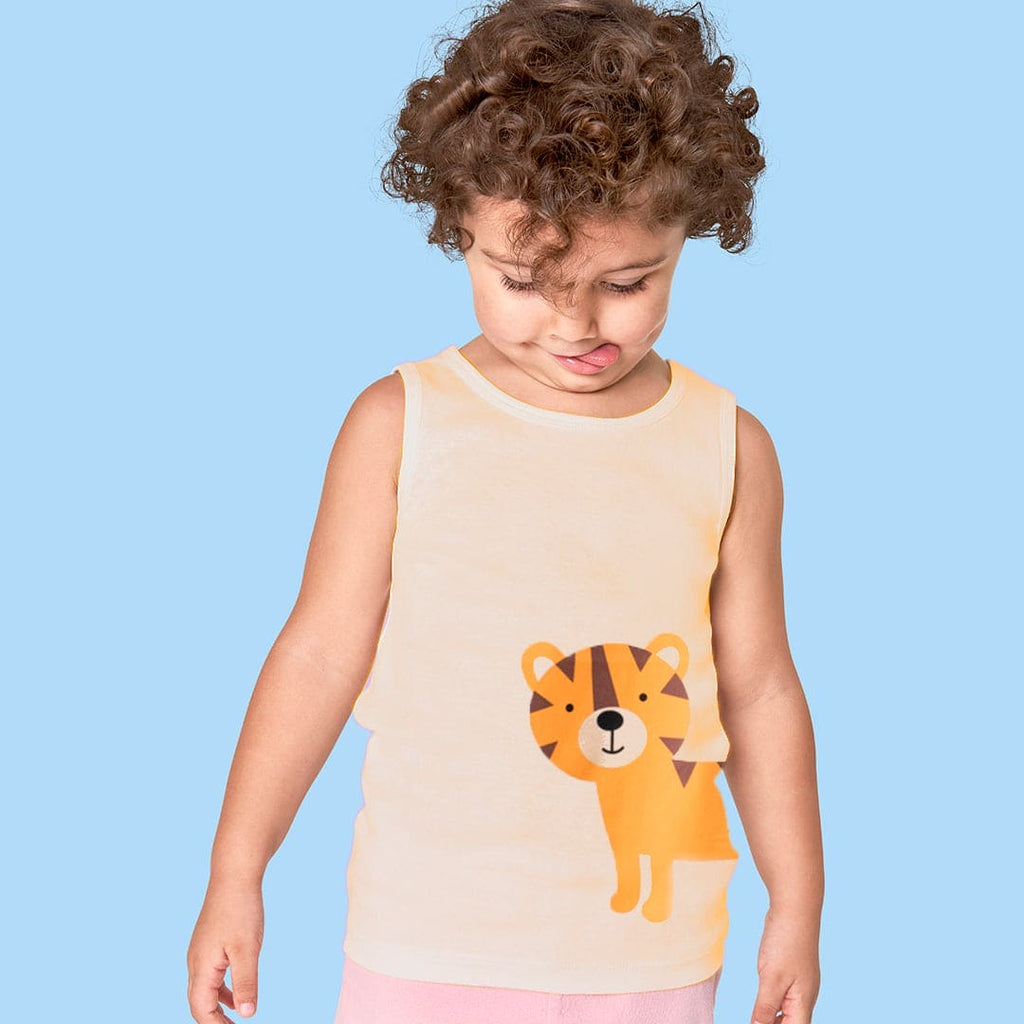 Boys Beige Printed Sleeveless Tank Vests Vests Beige 1-2 Y 