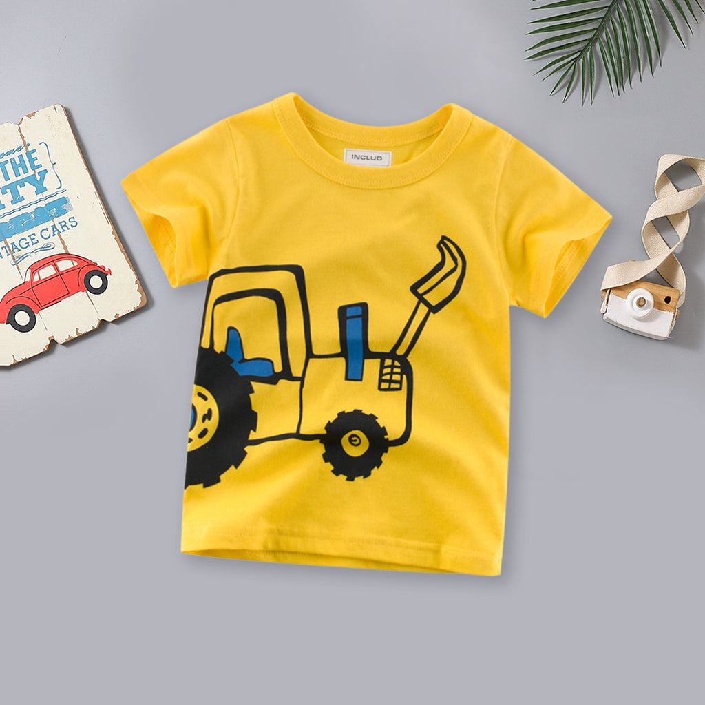 Boys Crane Print Short Sleeves T-shirt Tshirts Golden 1-2 Y 