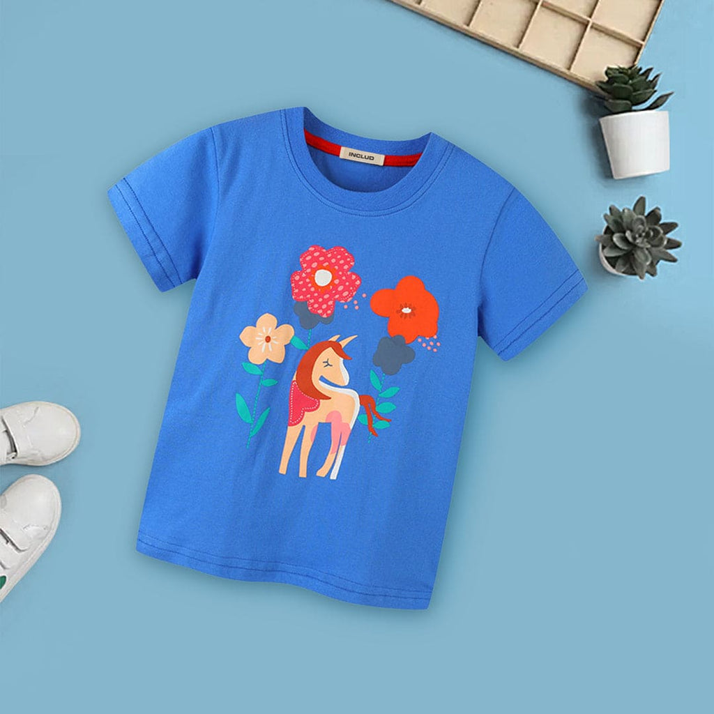 Girls Unicorn Print T-shirt Tshirts Blue 1-2 Y 