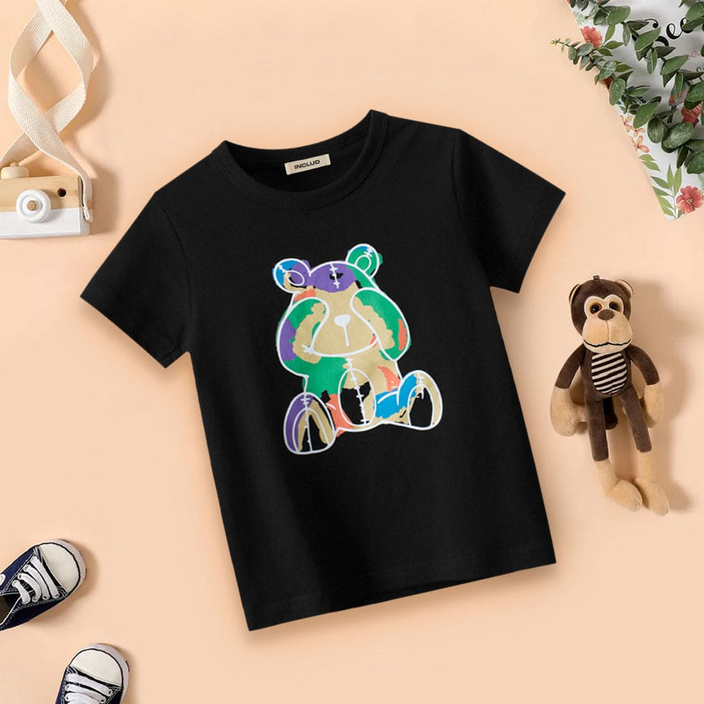 Boys Printed Short Sleeves Casual T-shirt Tshirts Black 1-2 Y 
