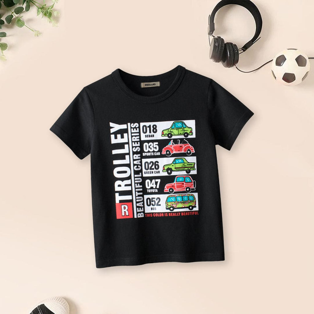 Boys Typography Print Short Sleeve T-Shirts Tshirts Black 1-2 Y 
