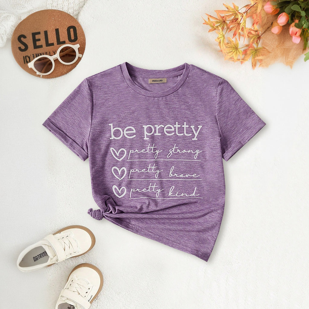 Girls Purple Typographic Printed Short Sleeves T-Shirt Tshirts Purple 7-8 Y