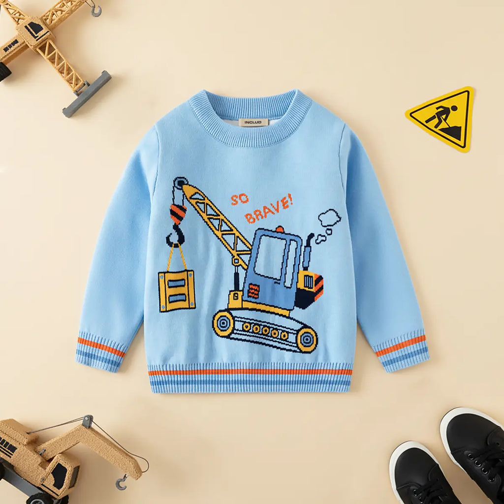 Boys Sky Blue Self-Design Crane Pattern Knitted Sweater Sweaters & Cardigans Sky Blue 2-3 Y