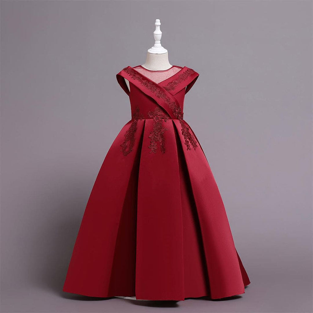 Girls Embroidered Sleeveless Party Wear Dress Party Dresses Red 8-9 Y 