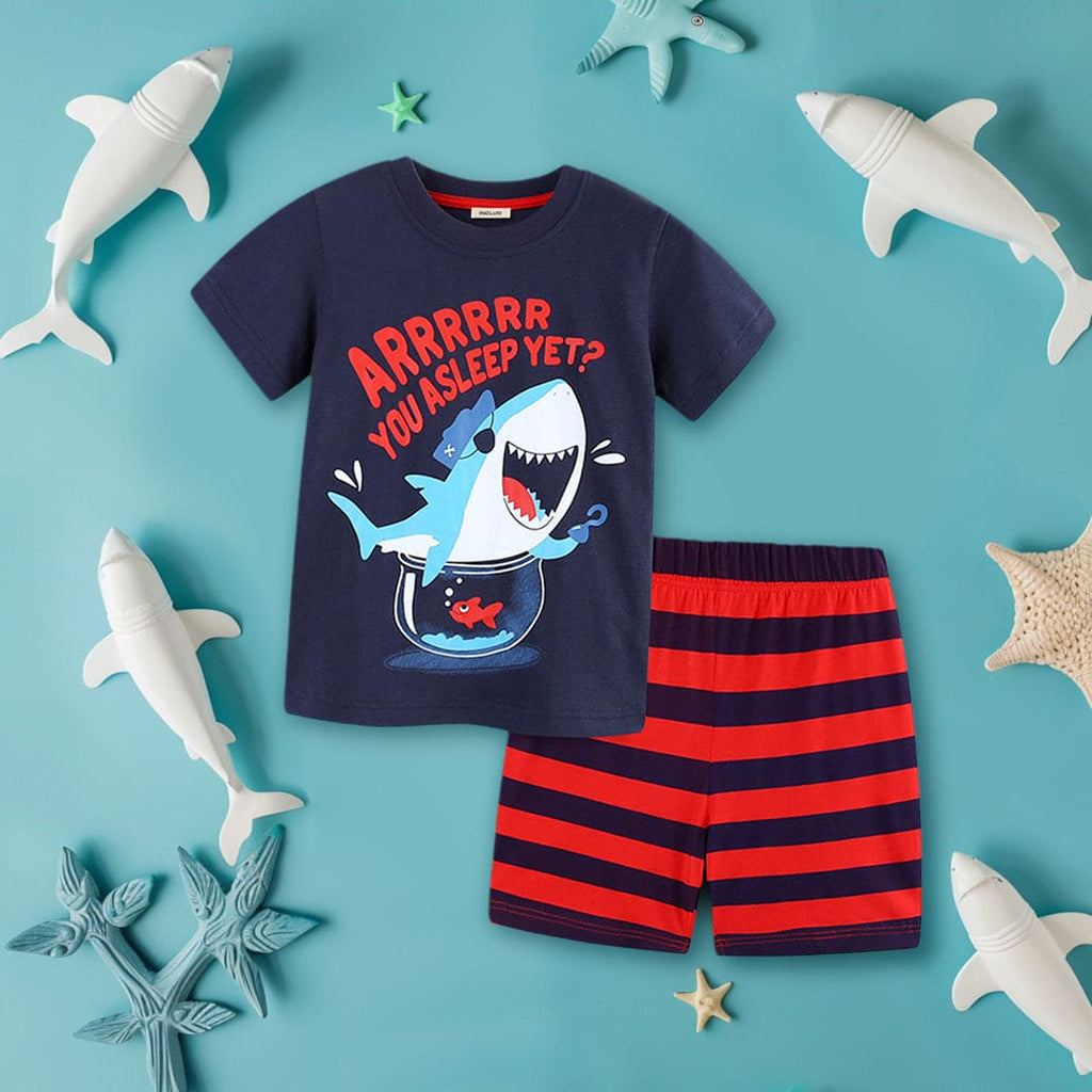 Boys Shark Graphic T-shirt With Striped Shorts Set Sets Navy Blue 1-2 Y 