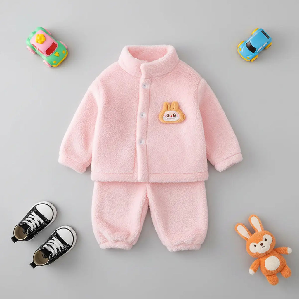 Boys Light Pink Fleece Button-down Jacket With Jogger Co-ord Sets Sets Light Pink 1-2 Y