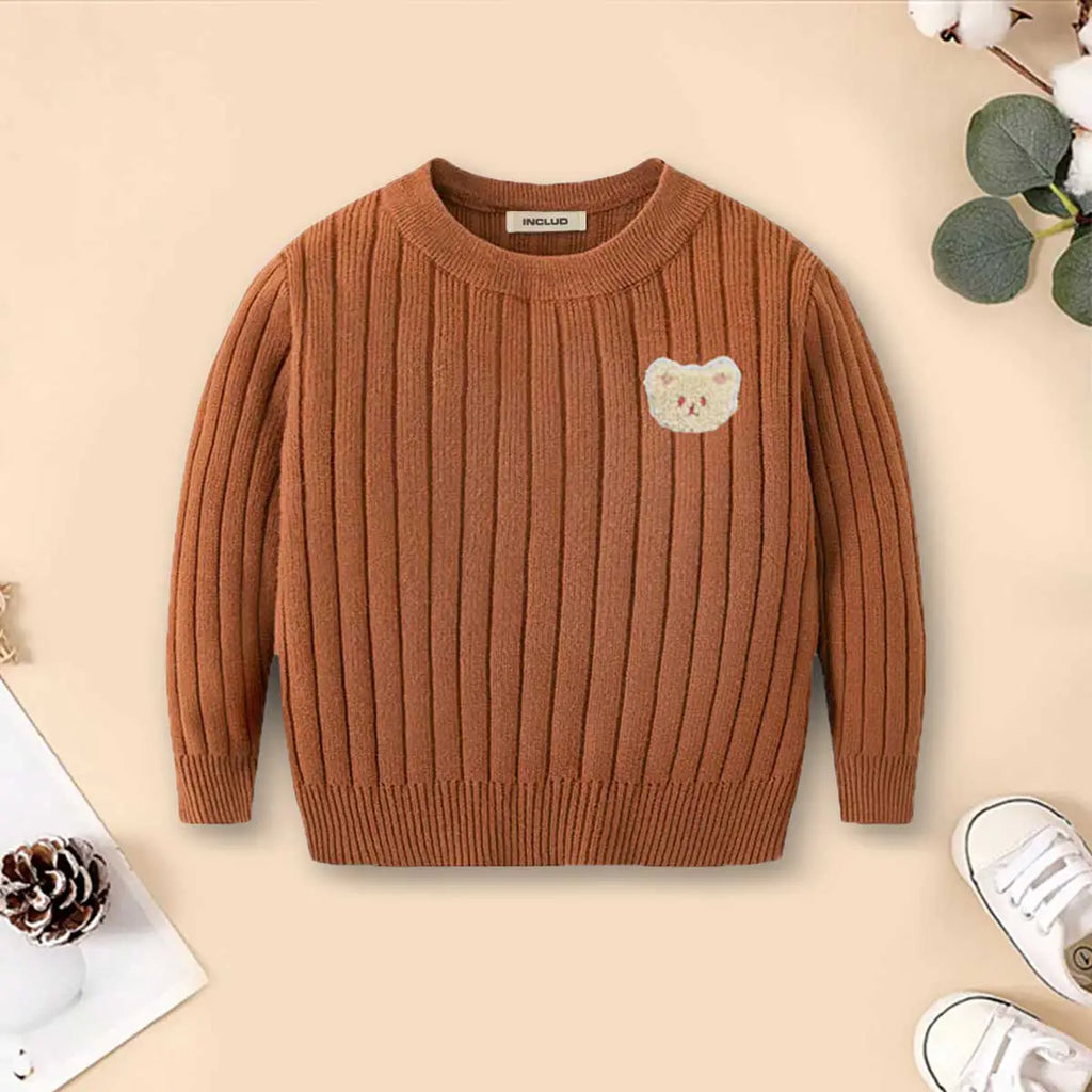 Boys Brown Self-Design Stripes Pattern Regular Sweater Sweaters & Cardigans Brown 3-4 Y