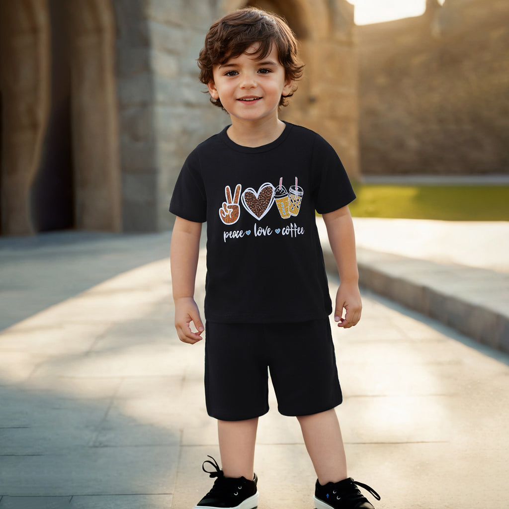 Boys Black Graphic T-Shirt With Elasticated Shorts Set 2 pc. Sets Black 3-4 Y