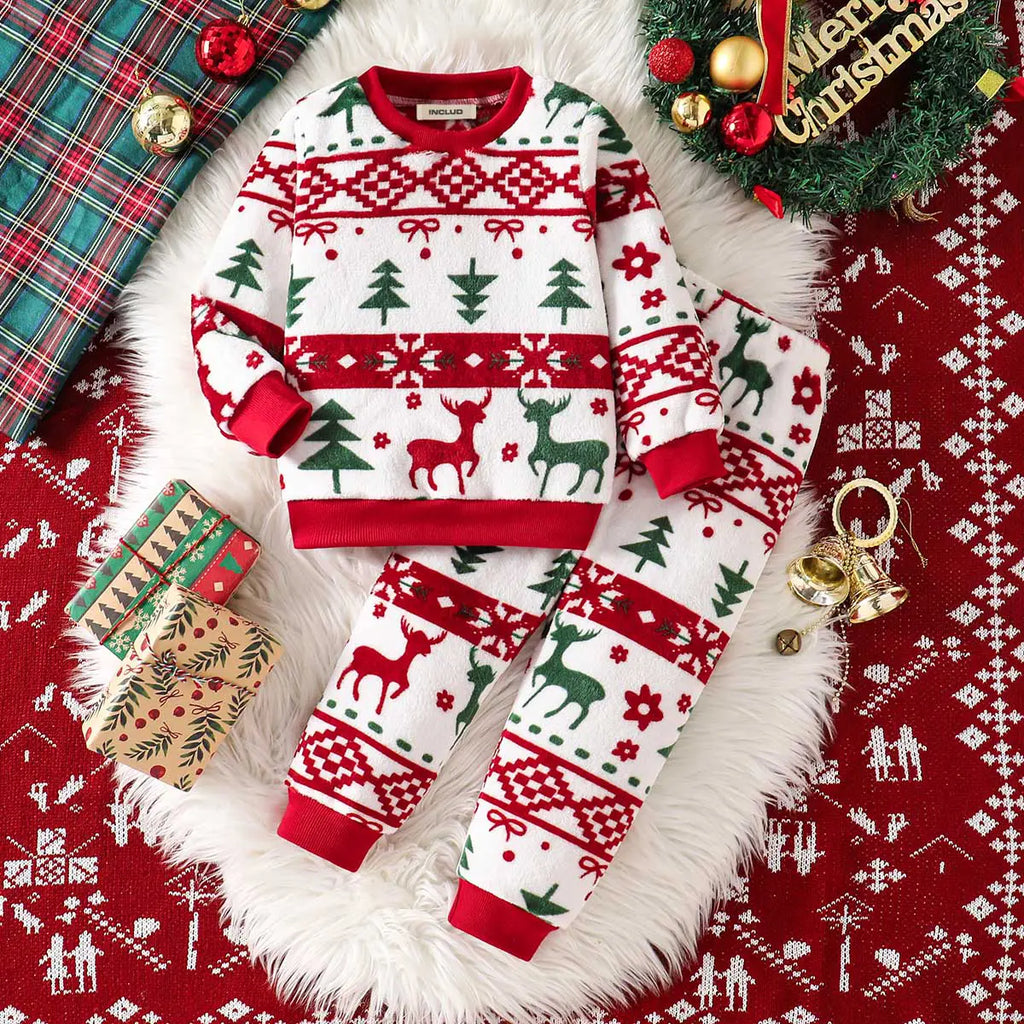 Girls White Self-Design Christmas Patterns Sweatshirt With Joggers Co-ord Sets 2 pc. Sets White 3-4 Y