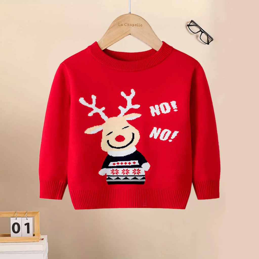 Girls Red Sweater With Self-Design Reindeer Patterns Sweaters & Cardigans Red 2-3 Y