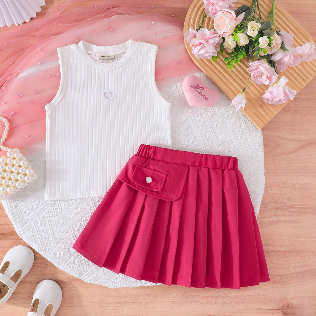 Girls Sleeveless Tank Top With Fuchsia Pleated Skirt Set 2 pc. Sets Fuchsia 3-4 Y