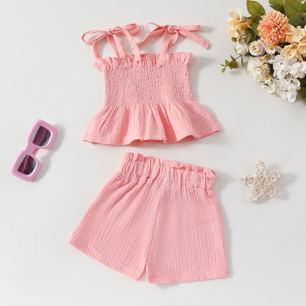 Girls Elasticated Crop Top With Shorts Set Sets Pink 1-2 Y 