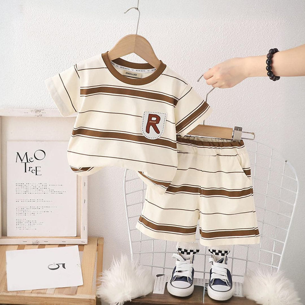 Boys Short Sleeve Striped T-Shirt With Shorts Set 2 pc. Sets Light Brown 1-2 Y 