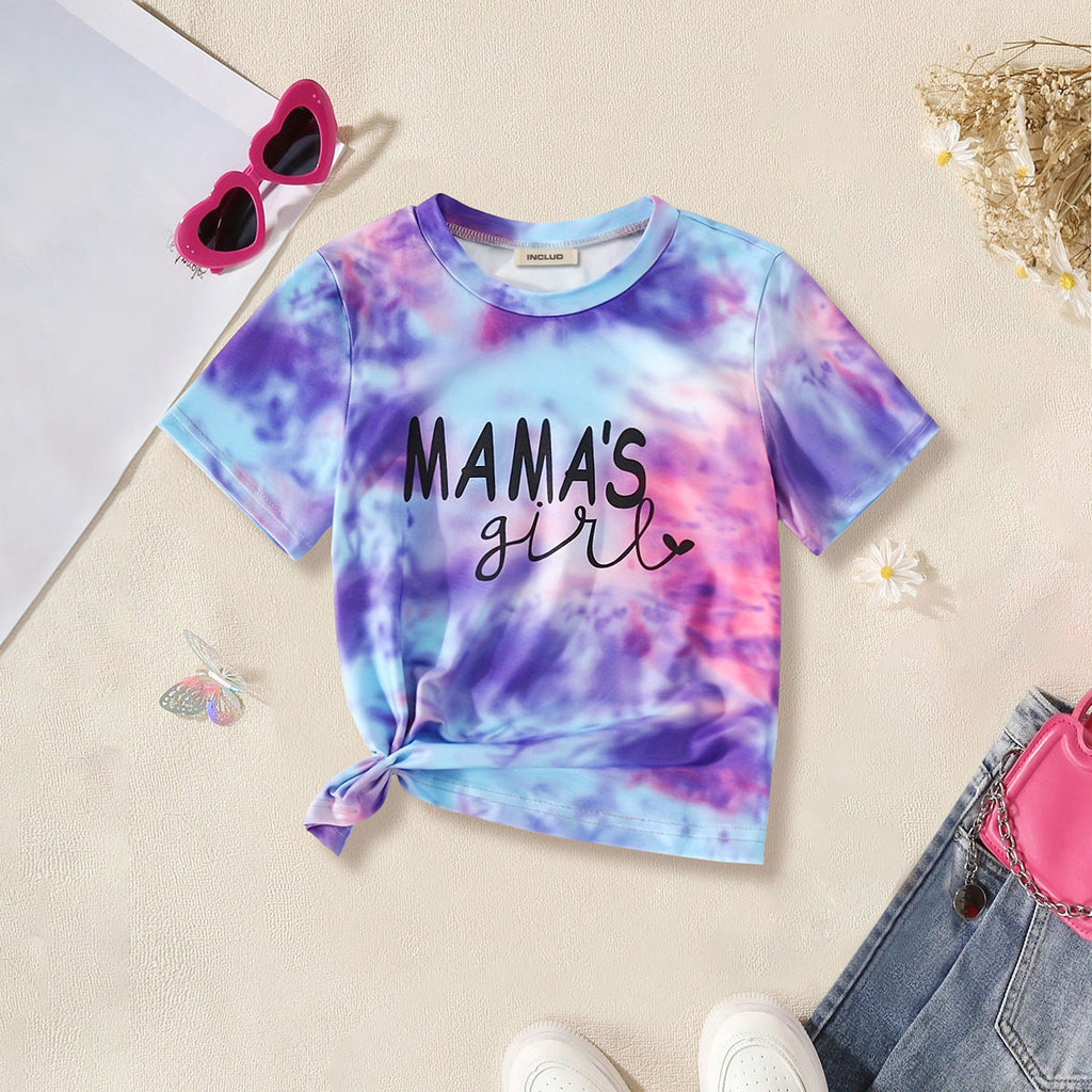 Girls Multicolor Tie Dye Printed Short Sleeves T-Shirt Tshirts