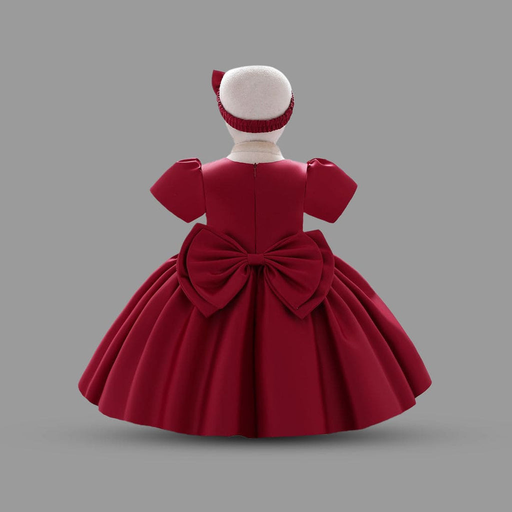 Girls Short Sleeve Balloon Shape Party Dress Party Dresses Maroon 1-2 Y 