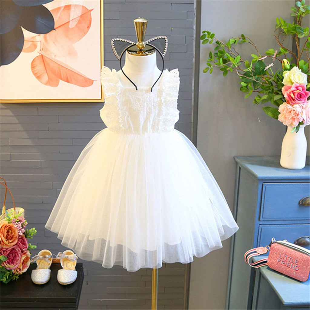 Girls Lace & Tulle Fit & Flare Dress Casual Dresses White 1-2 Y 