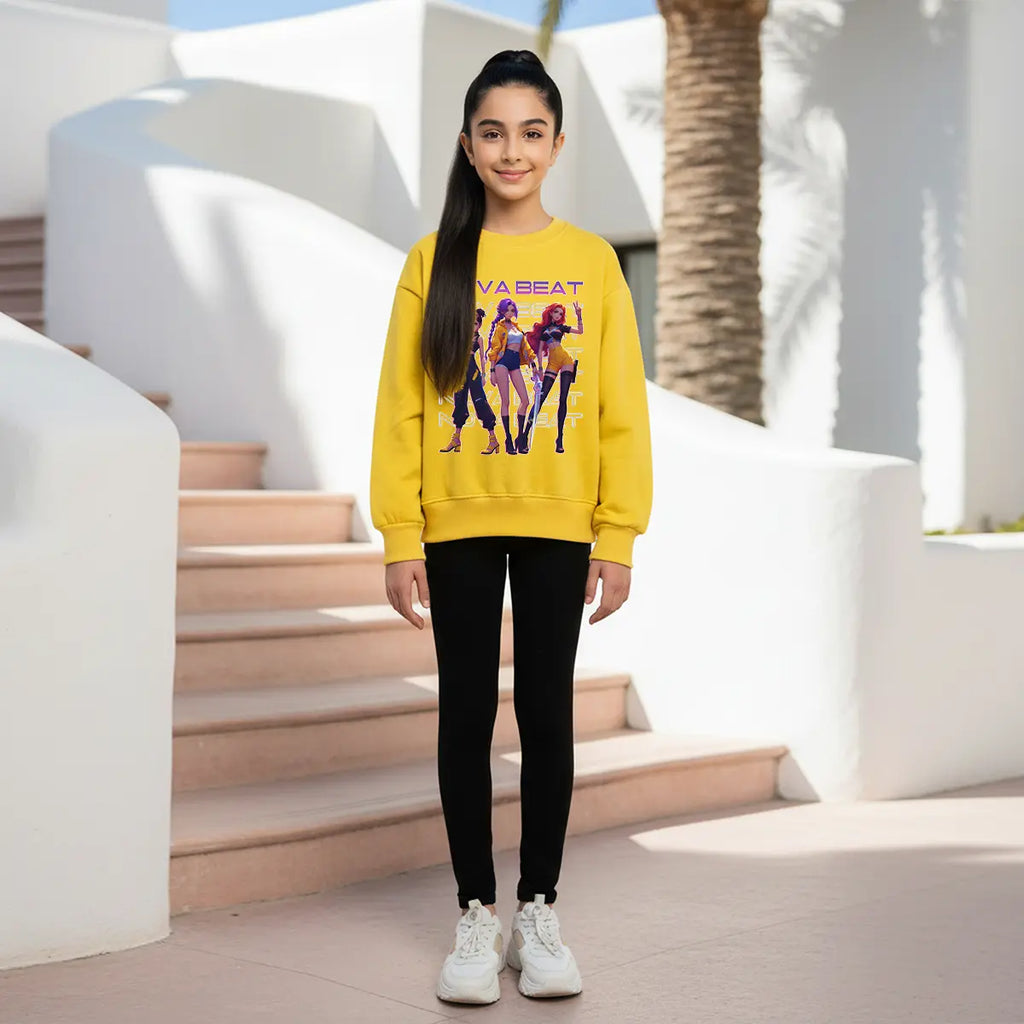 Girls Yellow K-Pop Nova-Beat Graphics Sweatshirt Sweatshirts & Hoodies Yellow 1-2 Y